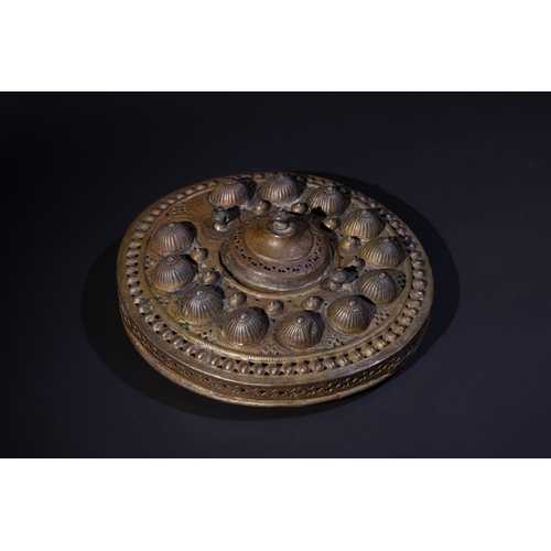 358 - ** NO RESERVE**

An Islamic Brass Lantern, 19th Century, Decorated with Shell-like Motifs Arranged i... 