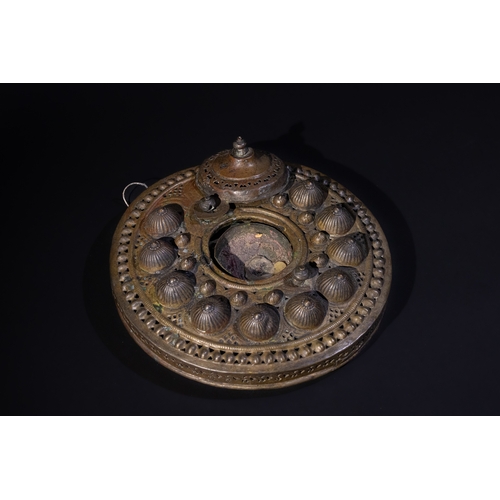 358 - ** NO RESERVE**

An Islamic Brass Lantern, 19th Century, Decorated with Shell-like Motifs Arranged i... 