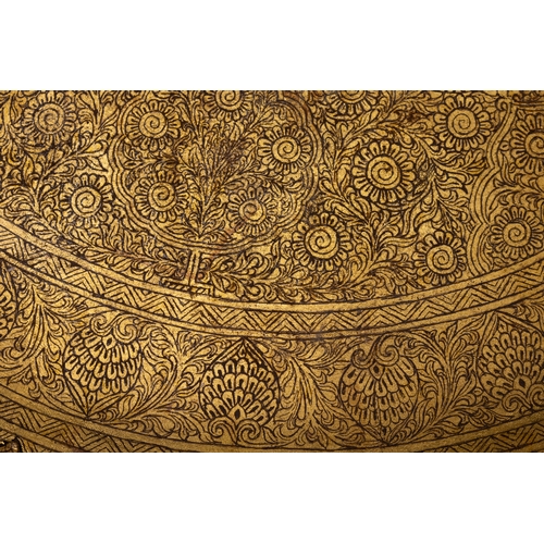 313 - An Islamic Indo-Persian Iron Engraved Shield, 19th Century, Decorated with Floral Motifs in Gold Inl... 