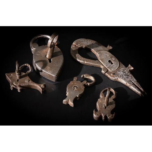 317 - A Lot of 7 Islamic Safavid Steel Locks, 3 Missing Keys.