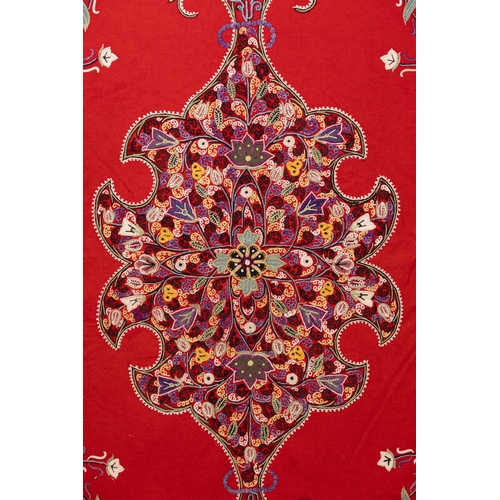 329 - A Persian Rasht Embroidered Panel, Late 19th Century.

Approximately 183 x 117 cm