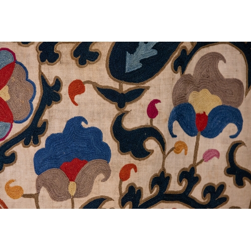 330 - An Uzbek Silk on Cotton Suzani Embroidered Prayer Hanging Textile, 19th Century.

Approximately 149 ... 