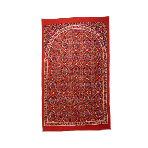 332 - A Persian Rasht Silk on Wool Embroidered Prayer Mat, 19th Century.

Approximately 165 x 100cm

This ... 