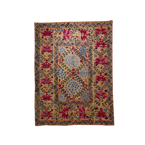 333 - An Uzbek Silk on Silk Suzani Embroidery, 19th Century.

Approximately 145 x 111cm

The embroidery in... 