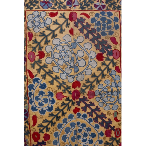 333 - An Uzbek Silk on Silk Suzani Embroidery, 19th Century.

Approximately 145 x 111cm

The embroidery in... 