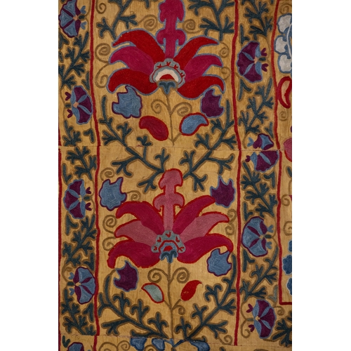 333 - An Uzbek Silk on Silk Suzani Embroidery, 19th Century.

Approximately 145 x 111cm

The embroidery in... 