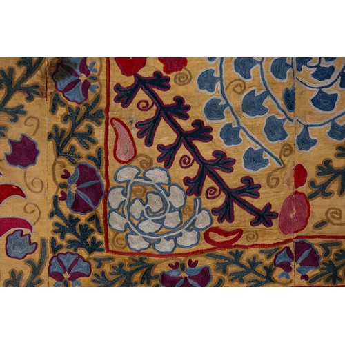 333 - An Uzbek Silk on Silk Suzani Embroidery, 19th Century.

Approximately 145 x 111cm

The embroidery in... 