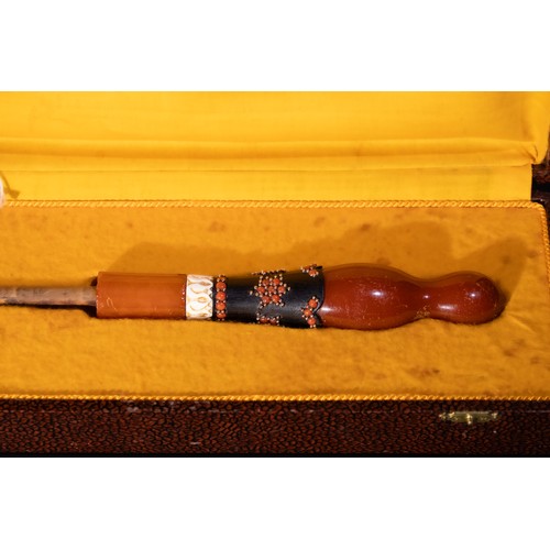 82 - An Islamic Bone, Coral & Amber Hookah Mouthpiece, 19th Century, in a Fitted Box from Foch Dijon.

An... 