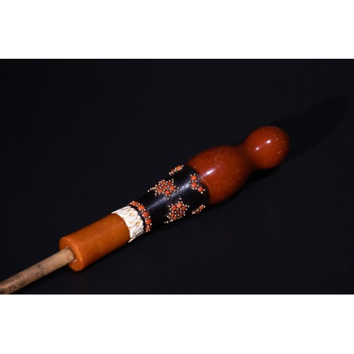 82 - An Islamic Bone, Coral & Amber Hookah Mouthpiece, 19th Century, in a Fitted Box from Foch Dijon.

An... 