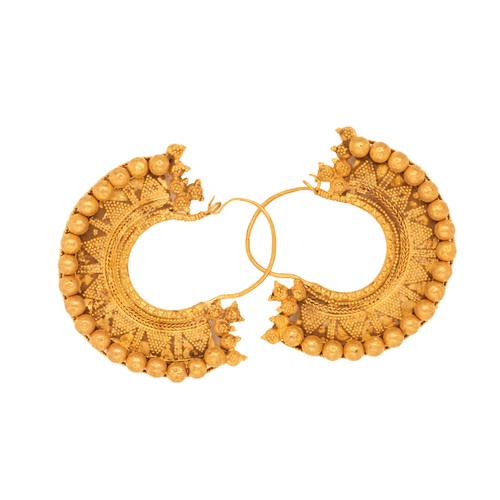 20 - A Pair of Greek Gold Hoop Earrings with Beaded Detailing.

A pair of gold hoop earrings featuring a ... 