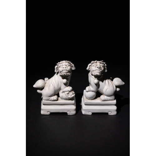 265 - A Pair of Chinese Blanc de Chine Porcelain Guardian Lions on Stands.

A pair of Chinese Blanc de Chi... 