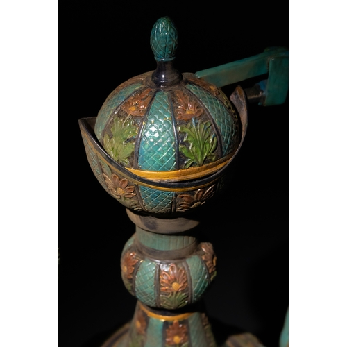 An Indian Brass Enamel Ewer And Basin With Floral Motifs This Indian Brass Enamel Set Includes A G