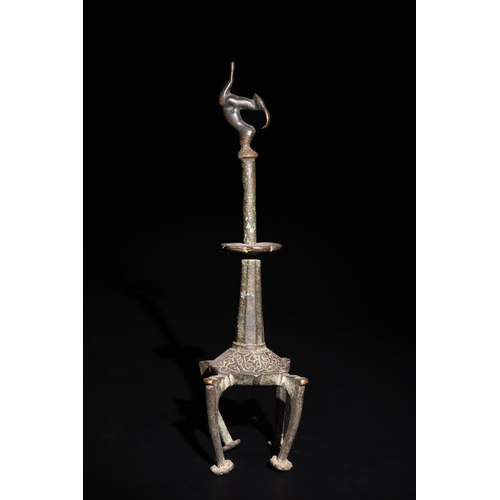 120 - An Islamic Bronze Kohl Container and Applicator Stand, 16th-17th Century.

This piece features a tri... 