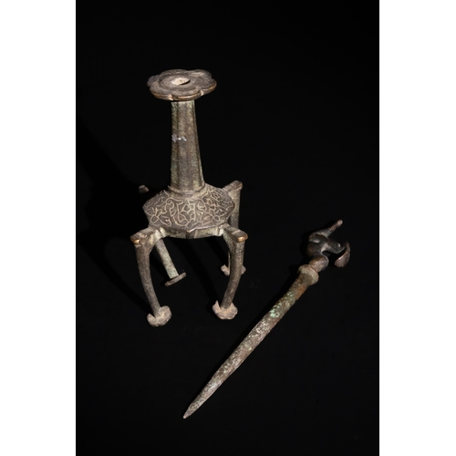 120 - An Islamic Bronze Kohl Container and Applicator Stand, 16th-17th Century.

This piece features a tri... 