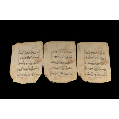 121 - A Lot of 3 Mamluk Qur'anic Manuscript Pages, 15th Century.

These vellum leaves feature exquisite Ar... 