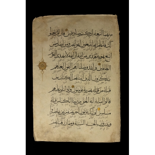 122 - An Ilkhanid Double-Sided Quran Leaf, 14th Century.

A single Quranic leaf adorned with nine lines of... 