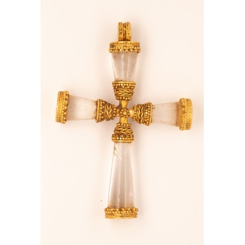 28 - A Late Byzantine Gold and Crystal Cross Pendant, 14th Century or Later.

A late Byzantine gold cross... 