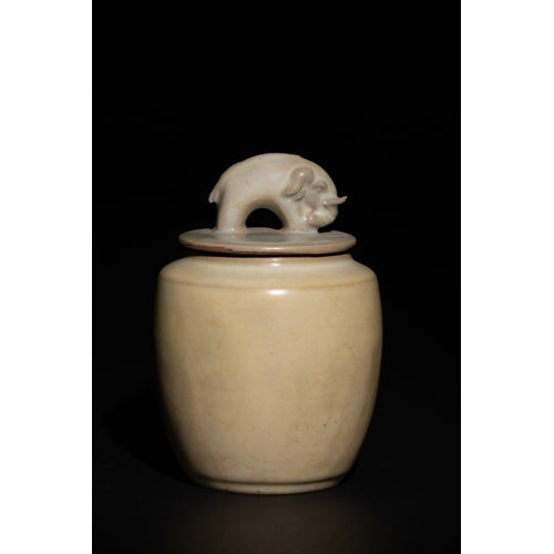 97 - A Chinese Crackle-Glazed Porcelain Jar with Elephant Finial Lid.

A porcelain jar featuring a creamy... 