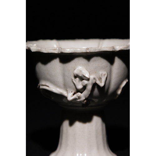 104 - A Chinese Blanc-de-Chine Pedestal Bowl with Applied Relief Decor.

This refined Blanc-de-Chine porce... 