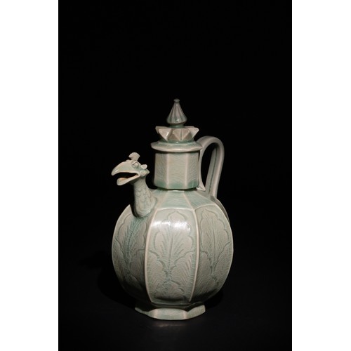 111 - A Chinese Celadon Ewer with Phoenix Spout and Floral Motifs.

A Chinese celadon-glazed ewer featurin... 