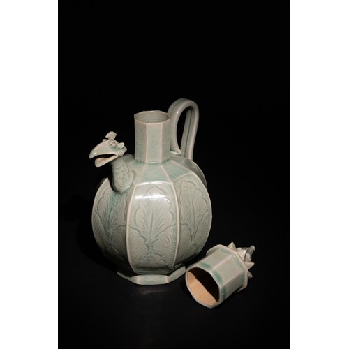 111 - A Chinese Celadon Ewer with Phoenix Spout and Floral Motifs.

A Chinese celadon-glazed ewer featurin... 