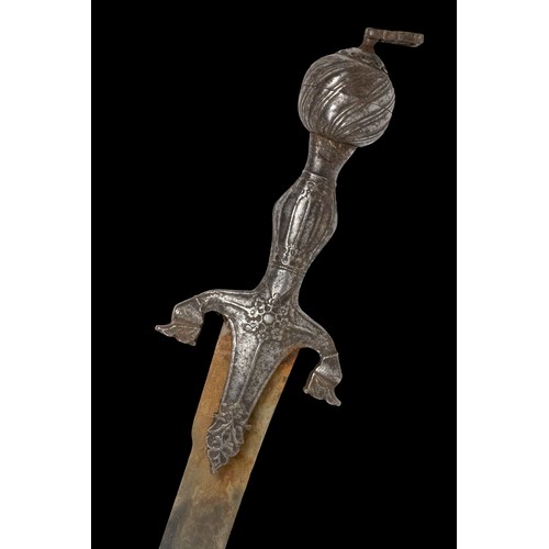 15 - A Qajar Sword with a Round Pommel, 19th Century.

A Qajar sword with a curved steel blade and a dist... 