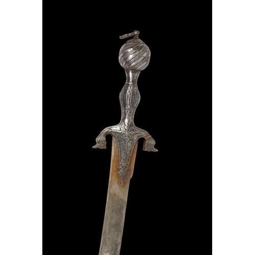 15 - A Qajar Sword with a Round Pommel, 19th Century.

A Qajar sword with a curved steel blade and a dist... 