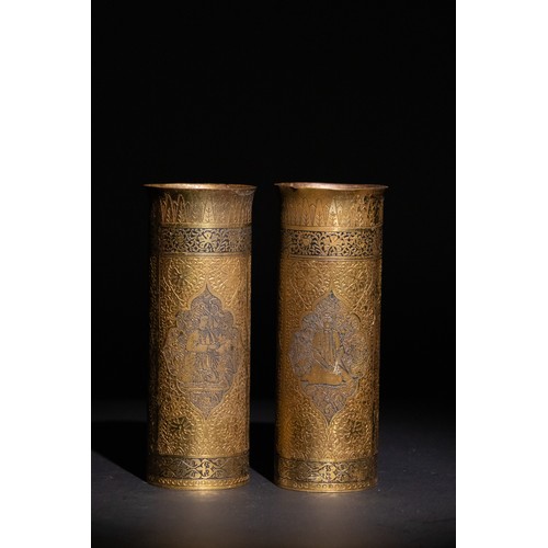 58 - **NO RESERVE**

A Pair of Kinco Gilded Brass Vases for the Persian Market.

A pair of cylindrical br... 