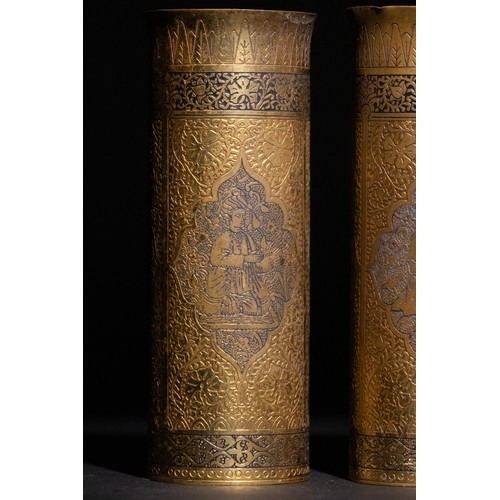 58 - **NO RESERVE**

A Pair of Kinco Gilded Brass Vases for the Persian Market.

A pair of cylindrical br... 