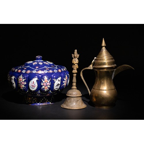 320 - **NO RESERVE**

A Lot of Three Decorative Items: A Blue Lidded Bowl, a Brass Ewer, and a Gilt Bronze... 