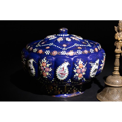 320 - **NO RESERVE**

A Lot of Three Decorative Items: A Blue Lidded Bowl, a Brass Ewer, and a Gilt Bronze... 