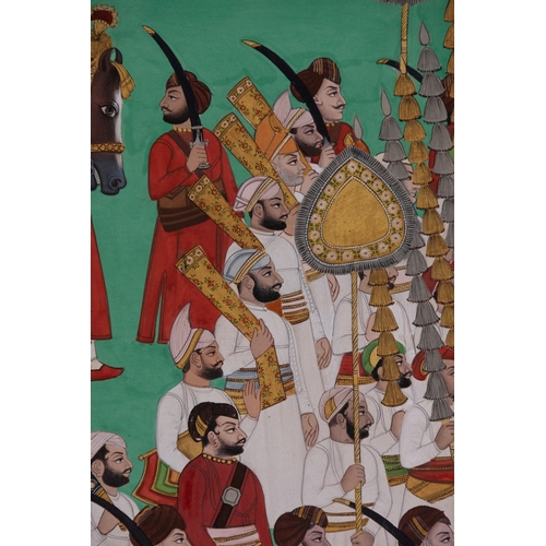 205 - An Indian Painting of Maharana Sarup Singh in procession with attendants on foot, India, Circa 1950.... 