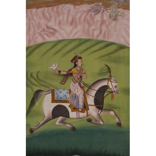 214 - An Indian Miniature Painting of Maharani Lakshmi Bai on Horseback with Manuscript Verso, Circa 1932.... 