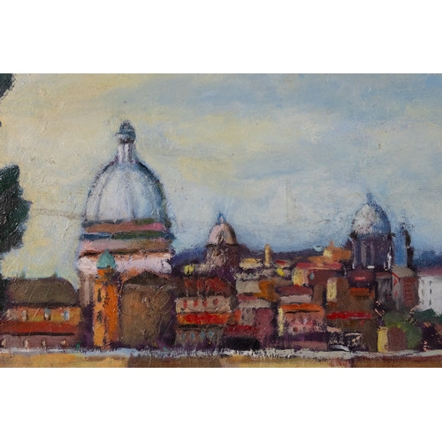 68 - A Panoramic Cityscape of Rome with Domes and Rooftops, 1998, Signed Lower Right.

An oil painting on... 