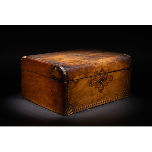 325 - **NO RESERVE**

A Wooden Inlaid Lidded Box with Geometric Motifs, Possibly Victorian.

A rectangular... 