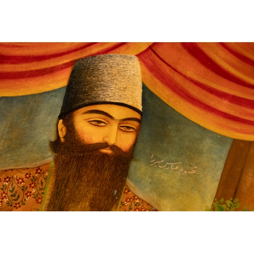 3 - A Qajar Lacquer Panel Depicting a Nobleman with a Child, 19th Century.

A finely painted Qajar lacqu... 
