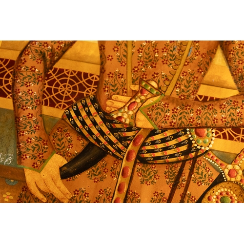 3 - A Qajar Lacquer Panel Depicting a Nobleman with a Child, 19th Century.

A finely painted Qajar lacqu... 