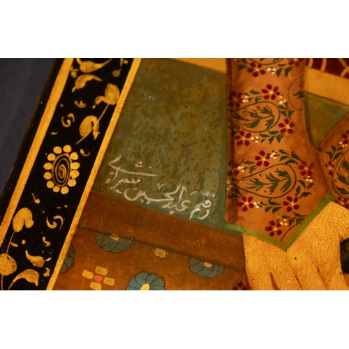 3 - A Qajar Lacquer Panel Depicting a Nobleman with a Child, 19th Century.

A finely painted Qajar lacqu... 