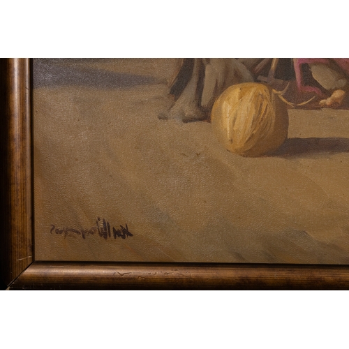 26 - An Islamic Oil on Canvas Family Portrait by Ahmad Al Nassry, Dated 2004.

A captivating oil on canva... 