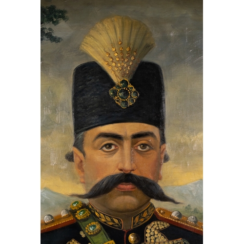 28 - A Portrait of Mozaffar al-Din Shah Qajar, Persia, 19th Century.

An oil on canvas portrait depicting... 