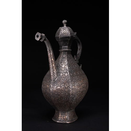 37 - A Safavid Tinned Copper Ewer with Basin, 17th Century.

This Safavid set comprises a tinned copper e... 