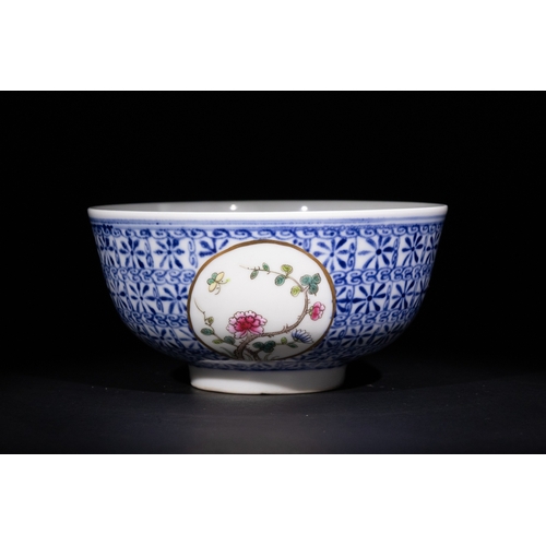 385 - A Chinese Porcelain Blue and White Bowl with Medallion Panels, with Six Character Marks to the Base.... 