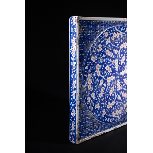 274 - A Chinese Tibetan Blue and White Porcelain Plaque with Prunus Decoration - A Chinese Tibetan glazed ... 