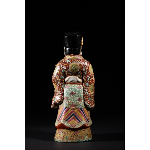 294 - A Chinese Famille Rose Porcelain Figure of Lu Xing, Early 20th Century - A Chinese Famille Rose porc... 