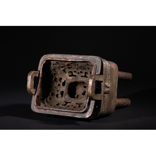 300 - A Chinese Archaistic Bronze Fang Ding Censer, Xuande Mark - A Chinese archaistic bronze fang ding ce... 