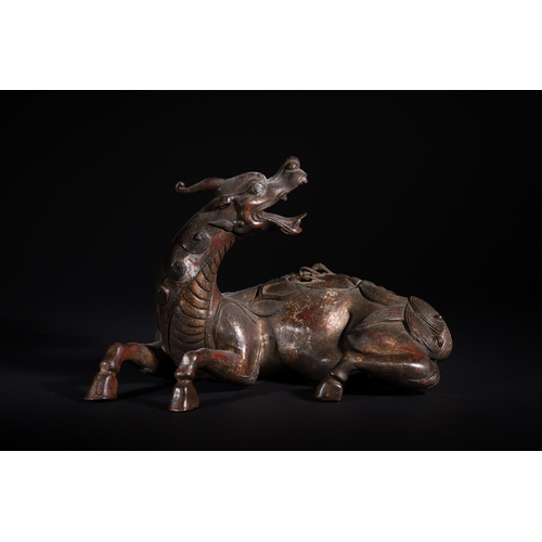 318 - A Chinese Gilt-Bronze 'Qilin' Censer, 19th Century - A cast bronze vessel sculpted in the form of a ... 