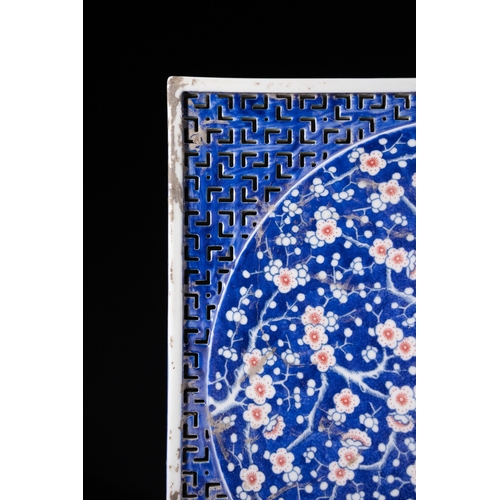 274 - A Chinese Tibetan Blue and White Porcelain Plaque with Prunus Decoration - A Chinese Tibetan glazed ... 