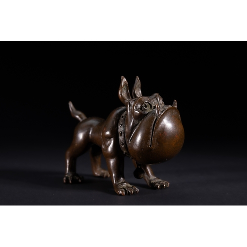 483 - A Japanese Bronze Bulldog Figure with Collar and Bell.

A solid bronze figure modelled as a standing... 