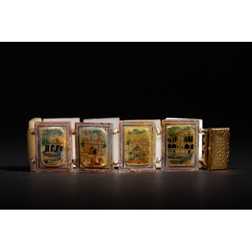 31 - A Persian Mother-of-Pearl Bracelet with Painted Enamel Scenes, 20th Century.

Composed of rectangula... 