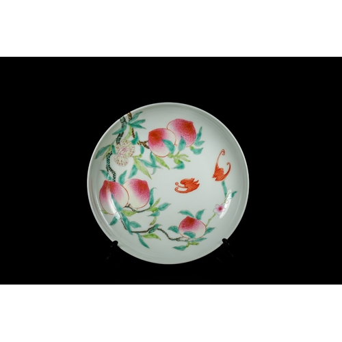 313 - A Chinese Famille Rose Porcelain Peach and Bat Dish, Yongzheng Mark. - A Chinese Yongzheng Mark Fami... 